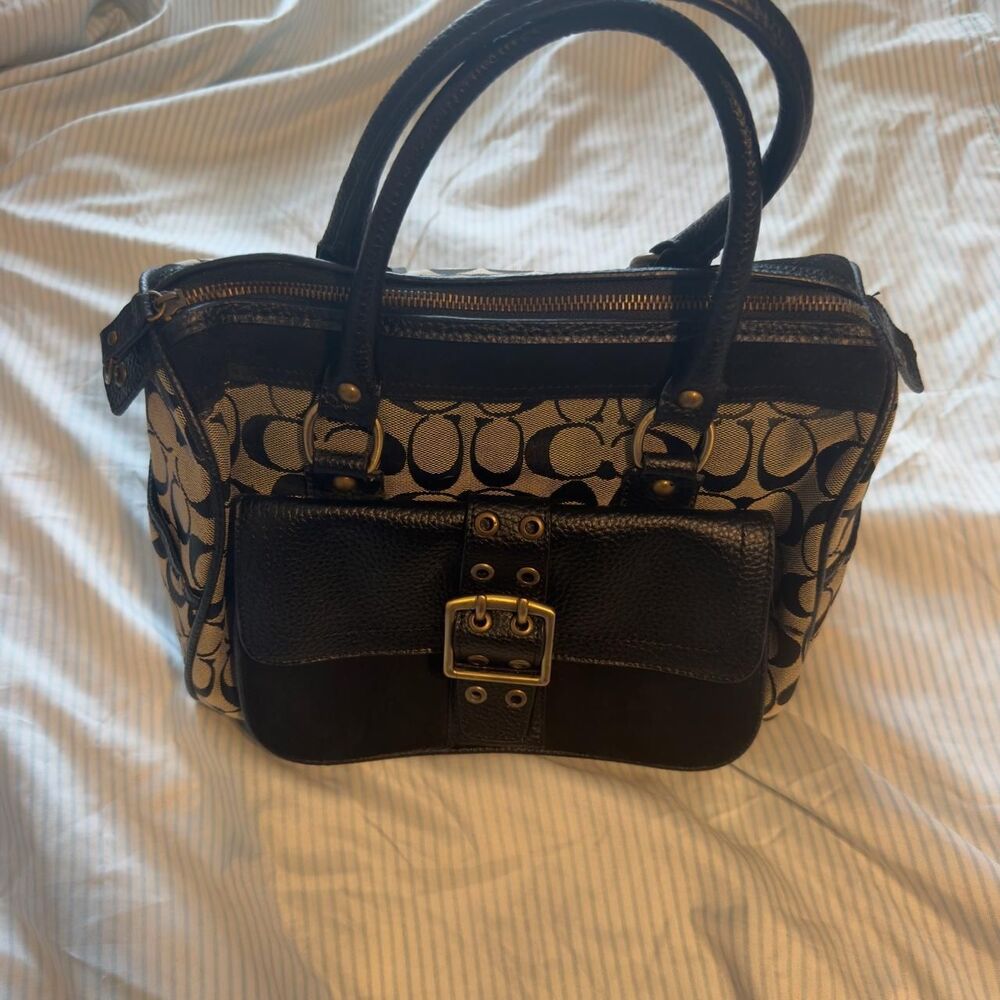 Coach Signature C Black Fabric and Leather Satchel Bag #Coach #handbag